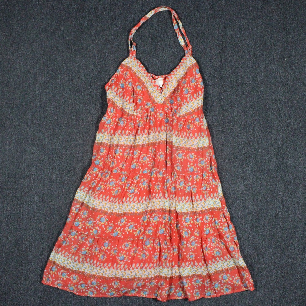 Mossimo Supply Co Halter Dress Womens XL Red Floral Tiered Boho Sun Dress Lined